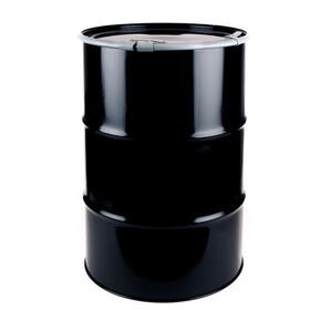 Basco DRU9012 55 Gallon Open Head Steel Drums - Black, Lever Lock Ring