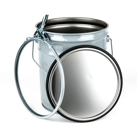 BASCO 5 Gallon Steel Pail, Open Head, Dish Cover, Lever Lock Ring - Gray