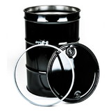 BASCO 55 Gallon Steel Drum, Open Head, UN Rated, Bolt Ring - Black