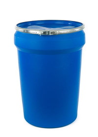 BASCO 30 Gallon Plastic Drum, Tapered, Open Head, UN Rated, Lever Lock Ring - Blue