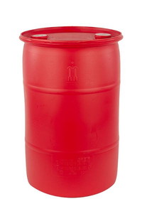 BASCO 30 Gallon Plastic Drum, Closed, UN Rated, Fittings - Red