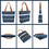 MUKA Reusable Tote Bag with Zipper, Insulated Cooler Blue Shopping Bag for Food Delivery, Grocery, Picnic, Beach