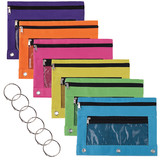 TOPTIE 6 Pack 3 Ring Binder Pouches, Zipper Pencil Bag with Mesh Window and 6 Buckles for Stationery