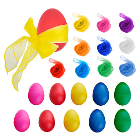 TOPTIE 24-Set Musical Instrument for Easter Decoration, DIY Egg Shakers & Dancing Scarves for Kid Sensory Toys
