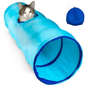 Brybelly 20" Blue Krinkle Cat Tunnel with Peek Hole and Storage Bag