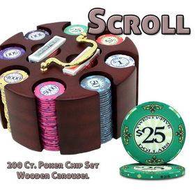 Brybelly 200 Ct Standard Breakout Scroll Chip Set in Wooden Carousel
