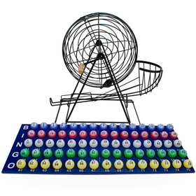 Brybelly Professional Bingo Set w/ 19" Cage, 1.5" Balls, & Wood Board