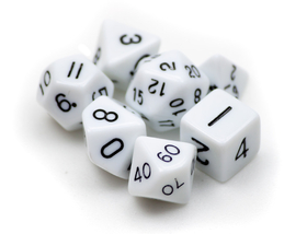 Brybelly 7 Die Polyhedral Dice Set in Velvet Pouch- Opaque White