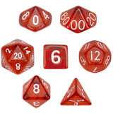 Brybelly 7 Die Polyhedral Dice Set in Velvet Pouch- Translucent Red