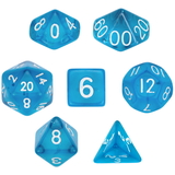 Brybelly 7 Die Polyhedral Dice Set in Velvet Pouch- Translucent Blue