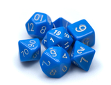 Brybelly 7 Die Polyhedral Dice Set in Velvet Pouch- Opaque Blue