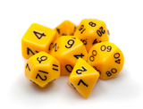 Brybelly 7 Die Polyhedral Dice Set in Velvet Pouch - Opaque Yellow