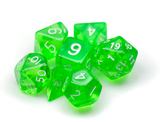 Brybelly 7 Die Polyhedral Dice Set in Velvet Pouch- Translucent Green