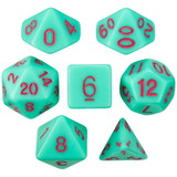 Brybelly Set of 7 Dice - Mystic Matcha - Solid Green with Red Paint
