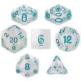 Brybelly Set of 7 Dice - Northwind Breeze - Clear with Blue Paint