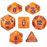 Brybelly Set of 7 Dice - Kingfisher - Pearlized Orange with Blue Paint