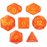Brybelly Set of 7 Dice - Flamekeeper - Shimmer Orange with Yellow Paint