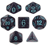 Brybelly Set of 7 Dice - Midnight Runes - Transparent Gray with Green Glitter and Paint