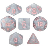 Brybelly Set of 7 Dice - Fairy Quartz - Pearlized Gray with Pink Paint