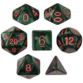 Brybelly Set of 7 Dice - Cinderbloom - Pearlized Green with Red Paint