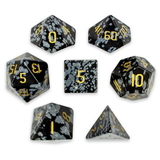 Brybelly Set of 7 Handmade Stone Polyhedral Dice, Snowflake Obsidian