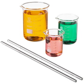 Brybelly 3-pack Glass Beakers with Stirring Rods, 50-250mL