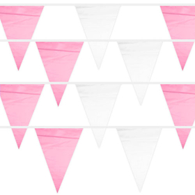Brybelly Pink & White 100 Foot Pennant Stringer with 48 Flags
