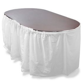Brybelly 14' White Reusable Plastic Table Skirt, Extends 20'+