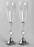 Beverly Clark Silver Stem w/Crystal Hearts Toasting Flutes