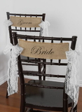 Ivy Lane Design A91593 Bride and Groom Burlap Chair Sashes, w/Lace Tie