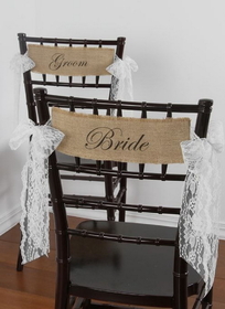 Ivy Lane Design A91593 Bride and Groom Burlap Chair Sashes, w/Lace Tie