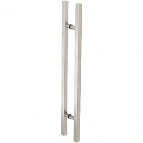 CRL 60SQRLPBS Brushed Stainless Glass Mounted Square Ladder Style Pull Handle with Round Mounting Posts - 60" Overall Length