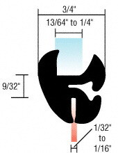 CRL AS1035 Two-Piece Self-Sealing Universal Weatherstrip for 1/32" to 1/16" Panel or 13/64" to 1/4" Glass