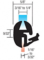 CRL AS893 One-Piece Self-Sealing Universal Weatherstrip for 1/16" to 3/32" Panel or 3/16" to 1/4" Glass
