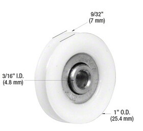 CRL B707 1" Nylon Ball Bearing Sliding Screen Door Replacement Roller with 3/16" Center Hole