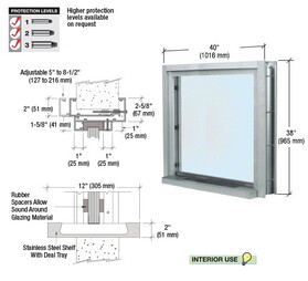 CRL C01W3636A Satin Anodized 40" Wide Bullet Resistant Interior Window with Surround and 12" Shelf with Deal Tray