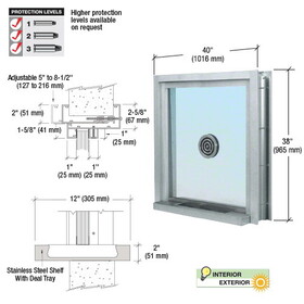 CRL C0EW3636A Satin Anodized 40" Wide Bullet Resistant Exterior Window with Surround Sound, Speak-Thru and Shelf with Deal Tray