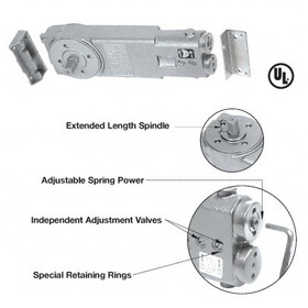 CRL Adjustable Spring Power Degree Hold Open 3/4" Long Spindle Overhead Concealed Door Closer Body Only