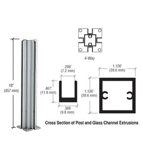 CRL D990A184W Satin Anodized 18" 4-Way Design Series Partition Post
