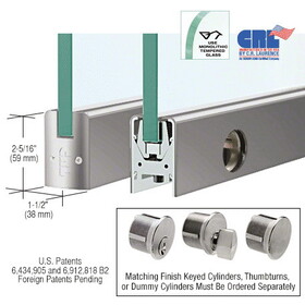 CRL DR2SBS38SL Brushed Stainless 3/8" Glass Low Profile Square Door Rail With Lock - 35-3/4" Length