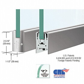 CRL DR2SBS38S Brushed Stainless 3/8" Glass Low Profile Square Door Rail Without Lock - 35-3/4" Length