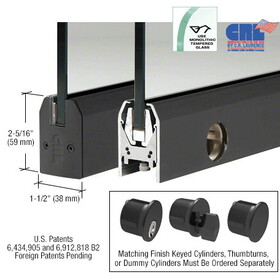 CRL Black 1/2" Glass Low Profile Tapered Door Rail With Lock - 35-3/4" Length