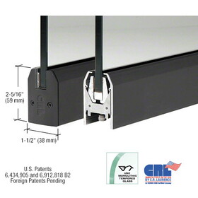 CRL DR2TBL12S Black Powder Coated 1/2" Glass Low Profile Tapered Door Rail Without Lock - 35-3/4" Length