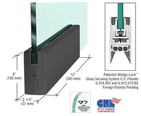 CRL 3/4" Glass 4" Square Door Rail Without Lock - 12" Patch