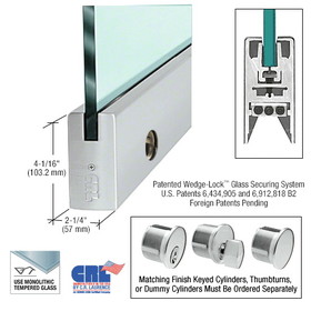 CRL DR4SBS34SL Brushed Stainless 3/4" Glass 4" Square Door Rail With Lock - 35-3/4" Length