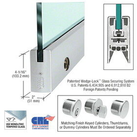 CRL 3/8" Glass 4" Square Door Rail Lock - 35-3/4" Length
