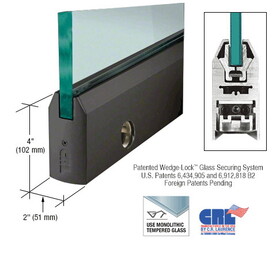 CRL 1/2" Glass 4" Tapered Door Rail With Lock - 35-3/4" Length