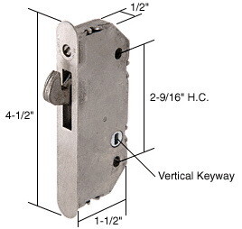 CRL E2100 1/2" Wide Stainless Steel Mortise Lock with 2-9/16" Screw Holes with Vertical Keyway