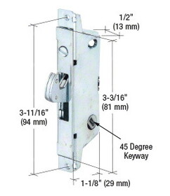CRL E2111 1/2" Wide Square End Face Plate Mortise Lock for Adams Rite&#174; Doors with 45 Degree Keyway