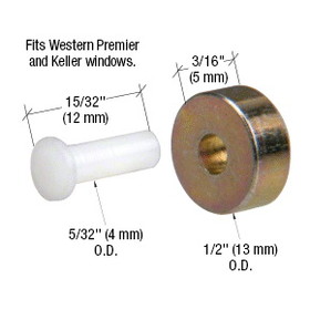 CRL G3060 1/2" Steel Sliding Window Replacement Roller with Axle Pin for Premiere and Keller Windows